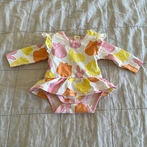 Monica and Andy 3-6 months ruffled pink yellow bodysuit